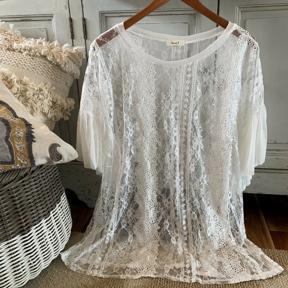 Last One! 1X Crochet Lace Flowy Tunic Top Blouse - Picture 4 of 8